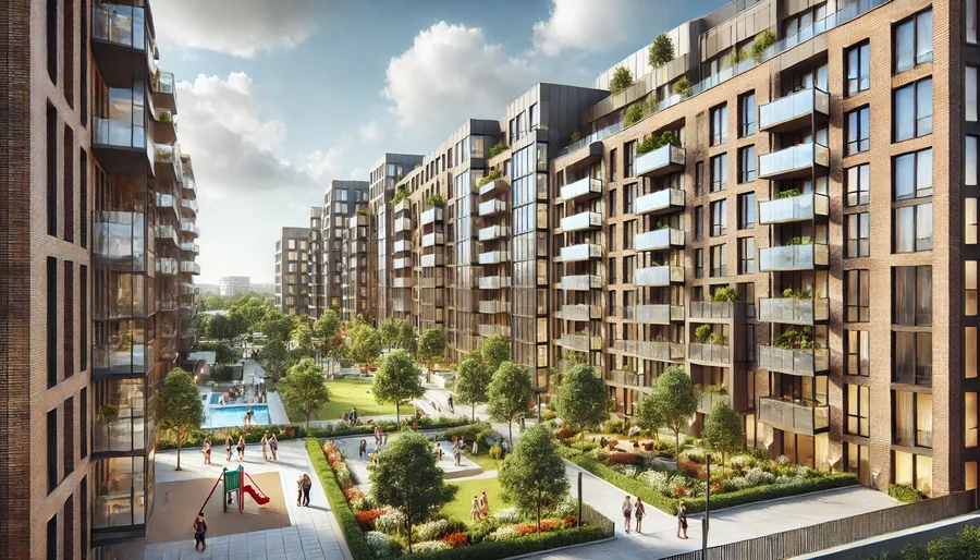 DALL·E 2024-08-02 11.49.44 - A modern residential complex with multiple apartment building