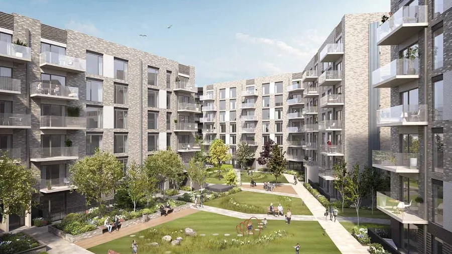 Visualisation of the Town Centre West plot within the St Andrew's Park regeneration, Uxbridge.
